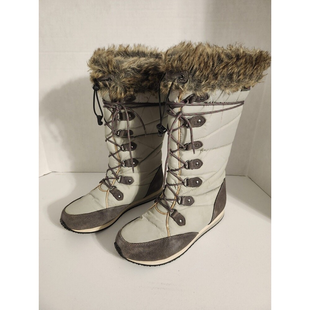 LL Bean 284883 Carrabassett Fur Lace-Up Knee High Winter Snow Boots Women's 8